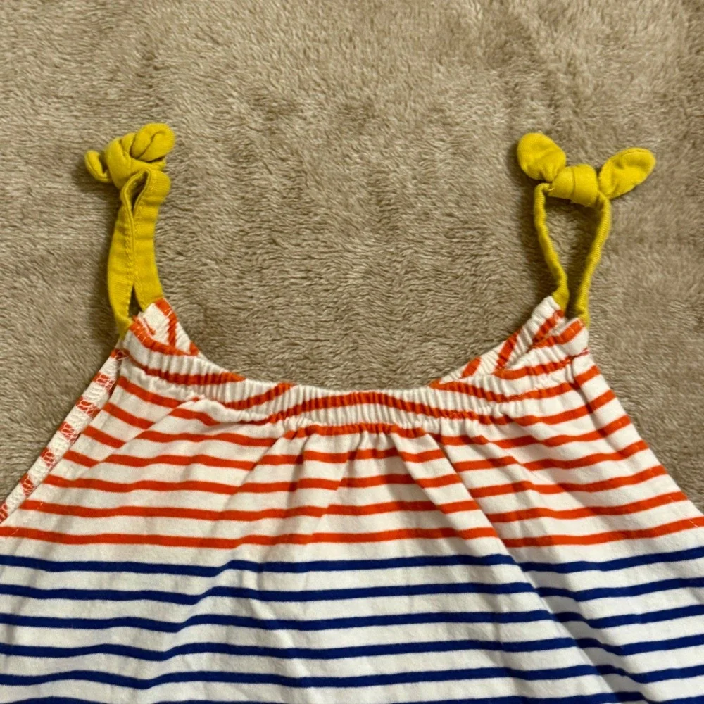Mini Boden Girls Rainbow Striped Pom Pom Dress Size 5-6Y Multi Cotton